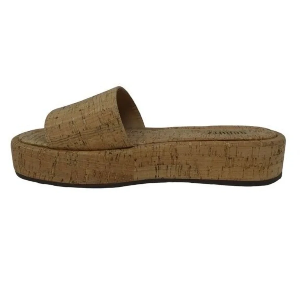 Schutz Yara Flatform Slide‎ Sandals Women Size 10 Brown Cork Platform